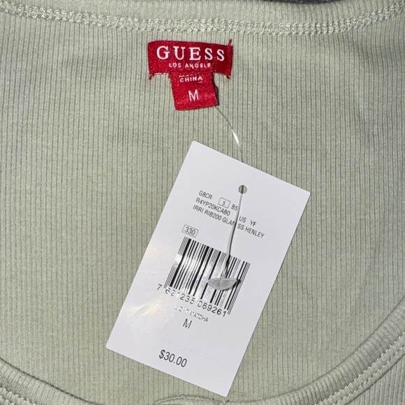 GUESS- NWT WOMEN'S Jewel-Button Ribbed Sage color Henley Top Size Medium - Picture 5 of 15